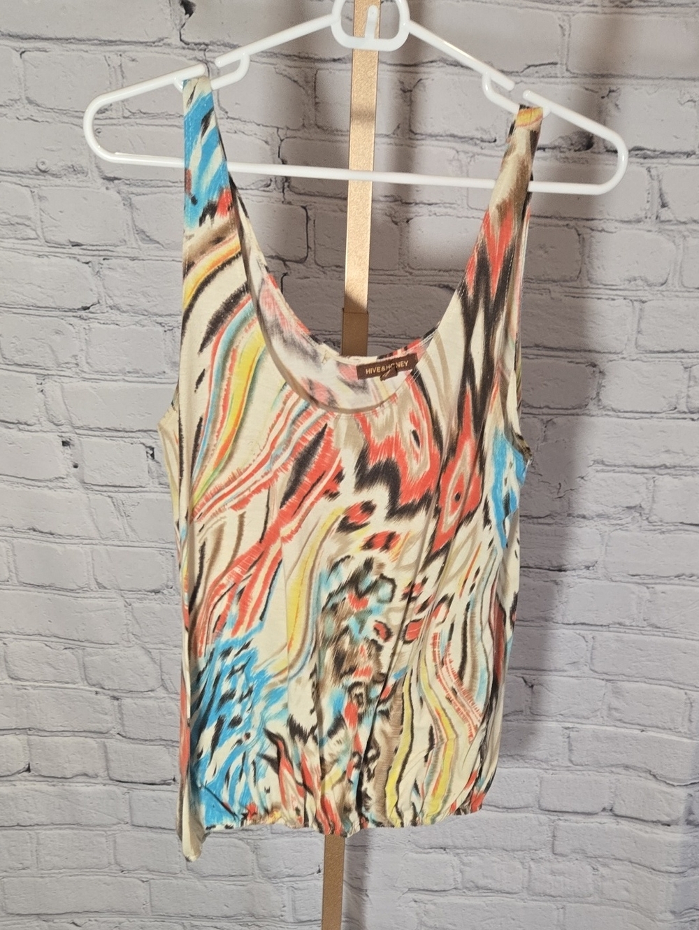 Hive & Honey Multicolor Abstract Scoop Neck Tank - Coral, Blue, Yellow, Cream